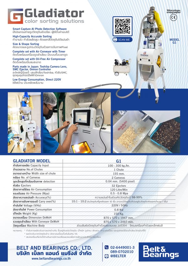 เครื่องคัดแยกสีอัจฉริยะ GLADIATOR Color Sorter รุ่น G1 (ขนาดเล็ก) - Image 3